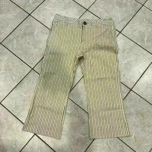 Cabi Ivory and Navy Striped Cropped Pants Size 10